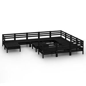 vidaXL, vidaXL 12-tlg. Garten-Lounge-Set Schwarz Massivholz Kiefer, vidaXL 12-tlg. Garten-Lounge-Set Schwarz Massivholz Kiefer