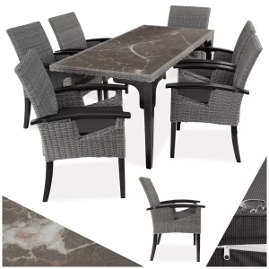 TecTake, Rattan Tisch Foggia mit 6 Stühlen Rosarno Rattan Tisch Foggia mit 6 Stühlen Rosarno, 