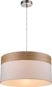 Globo, GLOBO CHIPSY Hängeleuchte nickel matt, Holz braun, Textil beige, D:400, H:1200, exkl., Hängeleuchte Libba mit Dekor in Holzoptik