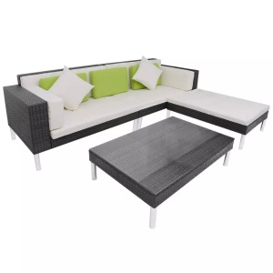 Diverse Hardware, 4-tlg. Garten-Lounge-Set mit Auflagen Poly Rattan Schwarz, vidaXL 4-tlg. Garten-Lounge-Set mit Auflagen Poly Rattan Schwarz