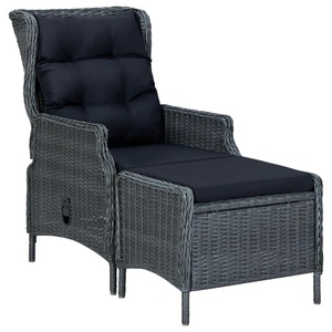 vidaXL, vidaXL Verstellbarer Gartensessel mit Fußhocker Poly Rattan Dunkelgrau
