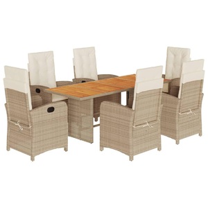 vidaXL, vidaXL 7-tlg. Garten-Essgruppe mit Kissen Beigemischung Poly Rattan
