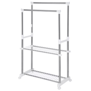 TecTake, Kleiderständer auf Rollen ausziehbar 2 Stangen 84x42x170cm mit Gitterablage Kleiderständer auf Rollen ausziehbar 2 Stangen 84x42x170cm mit Gitterablage, Tectake - Kleiderständer auf Rollen ausziehbar 2 Stangen 84x42x170cm mit Gitterablage, 170 cm, Grau