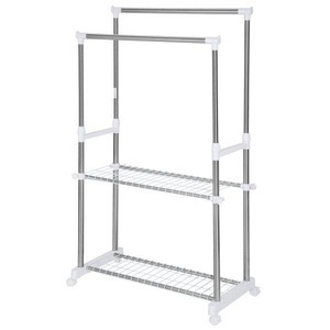 TecTake, Kleiderständer auf Rollen ausziehbar 2 Stangen 84x42x170cm mit Gitterablage Kleiderständer auf Rollen ausziehbar 2 Stangen 84x42x170cm mit Gitterablage, Tectake - Kleiderständer auf Rollen ausziehbar 2 Stangen 84x42x170cm mit Gitterablage, 170 cm, Grau