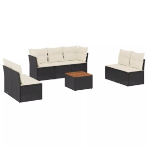 vidaXL, vidaXL 8-tlg. Garten-Sofagarnitur mit Kissen Schwarz Poly Rattan, vidaXL 8-tlg. Garten-Sofagarnitur mit Kissen Schwarz Poly Rattan