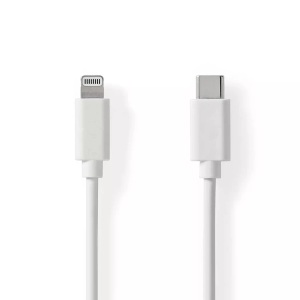 Nedis, Lightning Kabel | USB 2.0 | Apple Lightning, 8-polig | USB-C? Stecker | 480 Mbps | Vernickelt | 1,00 m | Rund | PVC | Weiß | Etikett