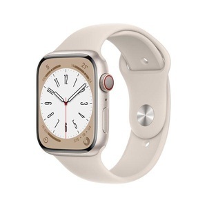 Apple, APPLE Watch Series 8 (GPS + Cellular) 45 mm - Smartwatch (Regular 140 - 220 mm, Fluorelastomer, Starlight Aluminum/Starlight), Apple Watch Series 8 GPS + Cell 45mm Aluminiumgehäuse Sport Band