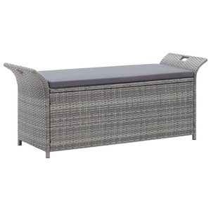 vidaXL, vidaXL Truhenbank mit Auflage Grau 138 cm Poly Rattan