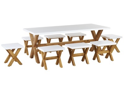 Beliani, Beliani Gartenmöbel Set Faserzement weiss 8-Sitzer 9-teilig OLBIA Gartenlounge, 