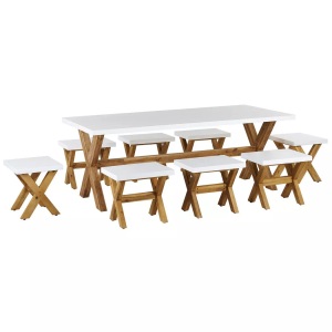 Beliani, Beliani Gartenmöbel Set Faserzement weiss 8-Sitzer 9-teilig OLBIA Gartenlounge, 