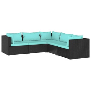 vidaXL, vidaXL 5-tlg. Garten-Lounge-Set mit Kissen Poly Rattan Schwarz, vidaXL 5-tlg. Garten-Lounge-Set mit Kissen Poly Rattan Schwarz