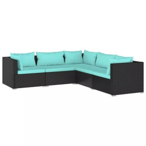 vidaXL, vidaXL 5-tlg. Garten-Lounge-Set mit Kissen Poly Rattan Schwarz, vidaXL 5-tlg. Garten-Lounge-Set mit Kissen Poly Rattan Schwarz