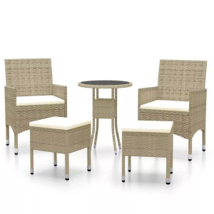 vidaXL, vidaXL 5-tlg. Garten-Lounge-Set Poly Rattan Beige, vidaXL 5-tlg. Garten-Lounge-Set Poly Rattan Beige