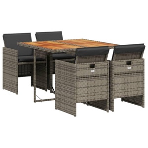 vidaXL, vidaXL 5-tlg. Garten-Essgruppe mit Kissen Grau Poly Rattan