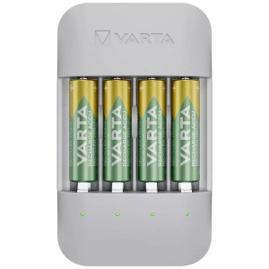 Varta, Varta Eco Charger Pro Rundzellen-Ladegerät NiMH Micro (AAA), Mignon (AA), VARTA Akku Ladegerät Eco Charger Pro Recycled, aus 75% Recyclingmaterial, inkl. USB-Typ-C Ladekabel und 4x AA 2100 mAh NiMH-Akkus
