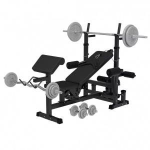 Gorilla sports, Hantelbank Kraftstation & Langhantelset Unisex Schwarz ONE SIZE, Gorilla Sports - Hantelbank Kraftstation & Langhantelset, 180cm, Schwarz