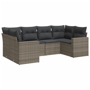 vidaXL, vidaXL 6-tlg. Garten-Sofagarnitur mit Kissen Grau Poly Rattan, vidaXL 6-tlg. Garten-Sofagarnitur mit Kissen Grau Poly Rattan