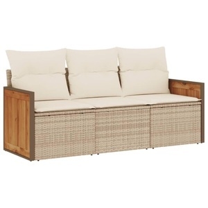 vidaXL, vidaXL 3-tlg. Garten-Sofagarnitur mit Kissen Beige Poly Rattan, 