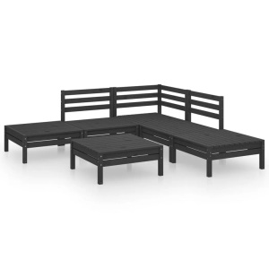 vidaXL, vidaXL 6-tlg. Garten-Lounge-Set Massivholz Kiefer Schwarz