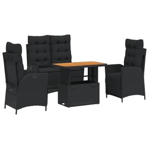 vidaXL, vidaXL 4-tlg. Garten-Essgruppe mit Kissen Schwarz Poly Rattan