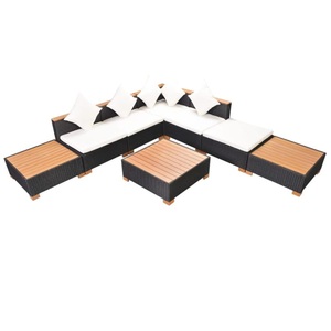 Diverse Hardware, 8-tlg. Garten-Lounge-Set mit Auflagen Poly Rattan Schwarz