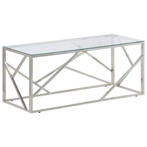 vidaXL, vidaXL Couchtisch Silbern Edelstahl und Hartglas