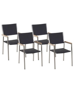 Beliani, Set mit 4 Stühlen aus PE Rattan Modern GROSSETO Set mit 4 Stühlen aus PE Rattan Modern GROSSETO, Beliani - Gartenstuhl 4er Set aus PE Rattan Modern GROSSETO, One Size, Schwarz