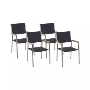 Beliani, Set mit 4 Stühlen aus PE Rattan Modern GROSSETO Set mit 4 Stühlen aus PE Rattan Modern GROSSETO, Beliani - Gartenstuhl 4er Set aus PE Rattan Modern GROSSETO, One Size, Schwarz