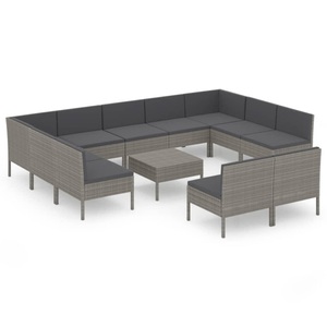 vidaXL, vidaXL 12-tlg. Garten-Lounge-Set mit Auflagen Poly Rattan Grau