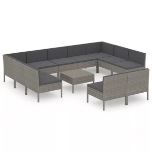 vidaXL, vidaXL 12-tlg. Garten-Lounge-Set mit Auflagen Poly Rattan Grau