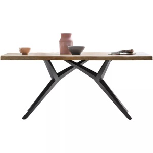 mutoni design, Tisch 180x90 cm - Mango natur - Metall antikschwarz - mit Baumkante, Massivholztisch 180x90 - Mango natur - Metall antikschwarz - mit Baumkante