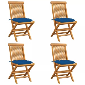 vidaXL, vidaXL Gartenstühle mit Blauen Kissen 4 Stk. Massivholz Teak, vidaXL Gartenstühle mit Blauen Kissen 4 Stk. Massivholz Teak
