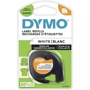 Dymo, DYMO 18768 Schriftband Bandfarbe: Weiß Schriftfarbe: Schwarz 12 mm 2 m, DYMO Schriftband LetraTag 12mmx2m S0718850 weiss, bügelbar