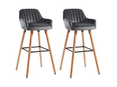 Vente-unique, Barhocker 2erSet Samt Metall in Holzoptik ELEANA Barhocker 2erSet Samt Metall in Holzoptik ELEANA, 
