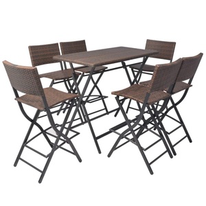 Diverse Hardware, 7-tlg. Garten-Essgruppe Klappbar Stahl Poly Rattan Braun