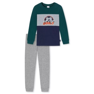 Schiesser, Schlafanzug lang Bündchen Organic Cotton Colour-Blocking Goal dunkelgrün - Fußball 116, Schiesser - Pyjama Bequem sitzend, 116, Multicolor