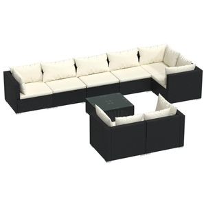 vidaXL, vidaXL 9-tlg. Garten-Lounge-Set mit Kissen Schwarz Poly Rattan, 