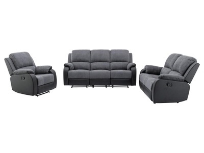 Vente-unique, Couchgarnitur 3+2+1 - Mikrofaser & Kunstleder - Grau & Schwarz - BRODY Couchgarnitur 3+2+1 - Mikrofaser & Kunstleder - Grau & Schwarz - BRODY, 