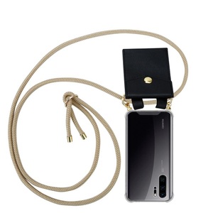 Cadorabo, Cadorabo Handy Kette für Huawei P30 PRO in GLÄNZEND BRAUN - Silikon Necklace Umhänge Hülle mit Gold Ringen, Kordel Band Schnur und abnehmbarem Etui..., Cadorabo - Handy Kette für Huawei P30 PRO Silikon mit Gold Ringen, Braun