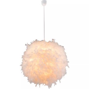 Globo, GLOBO KATUNGA Hängeleuchte Kunststoff weiß, Textil weiß, Schirm mit weißen Federn, ink, Hängeleuchte Katunga