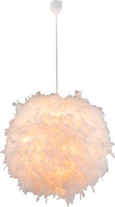 Globo, GLOBO KATUNGA Hängeleuchte Kunststoff weiß, Textil weiß, Schirm mit weißen Federn, ink, Hängeleuchte Katunga