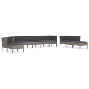 vidaXL, vidaXL 10-tlg. Garten-Lounge-Set mit Auflagen Poly Rattan Grau, vidaXL 10-tlg. Garten-Lounge-Set mit Auflagen Poly Rattan Grau