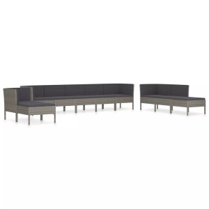 vidaXL, vidaXL 10-tlg. Garten-Lounge-Set mit Auflagen Poly Rattan Grau, vidaXL 10-tlg. Garten-Lounge-Set mit Auflagen Poly Rattan Grau