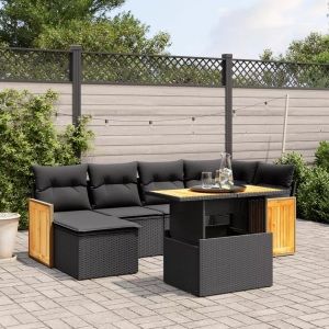 vidaXL, vidaXL 7-tlg. Garten-Sofagarnitur mit Kissen Schwarz Poly Rattan, vidaXL 7-tlg. Garten-Sofagarnitur mit Kissen Schwarz Poly Rattan