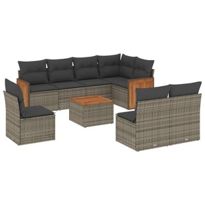 vidaXL, vidaXL 9-tlg. Garten-Sofagarnitur mit Kissen Grau Poly Rattan, vidaXL 9-tlg. Garten-Sofagarnitur mit Kissen Grau Poly Rattan