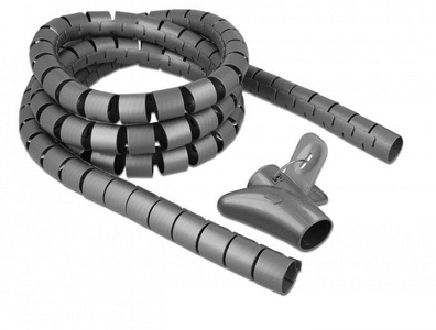 Delock, Spiralschlauch mit Einziehwerkzeug 2,5 m x 30 mm, Kabelschlauch, Delock Spiroschlauch mit Einziehwerkzeug, 2.5 m x 30 mm Grau