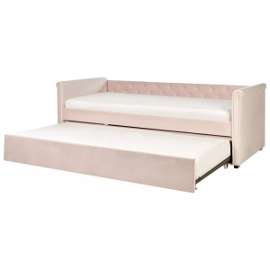 Beliani, Bett mit Lattenrost aus Samtstoff Retro LIBOURNE Bett mit Lattenrost aus Samtstoff Retro LIBOURNE