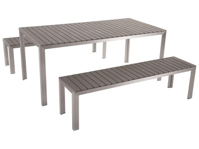 Beliani, Gartenmöbel Set Polywood grau 8-Sitzer N, Beliani - Gartentisch Set aus Kunstholz Industriell NARDO, One Size, Taubengrau