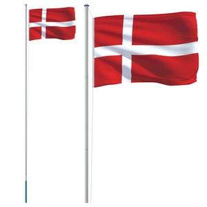 vidaXL, vidaXL Flagge Dänemarks mit Mast 6,23 m Aluminium, vidaXL Flagge Dänemarks mit Mast 6,23 m Aluminium