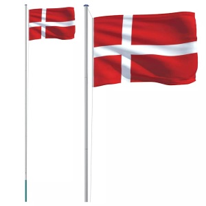 vidaXL, vidaXL Flagge Dänemarks mit Mast 6,23 m Aluminium, vidaXL Flagge Dänemarks mit Mast 6,23 m Aluminium